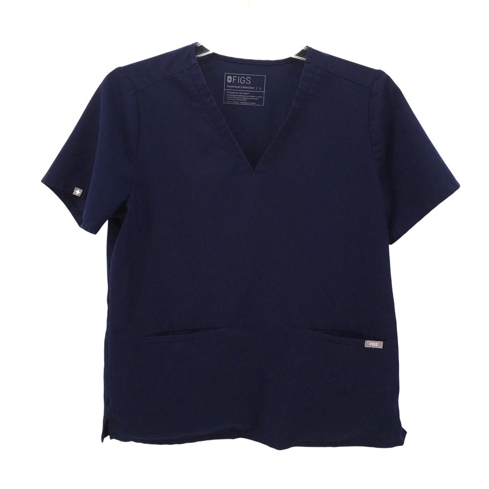 FIGS Casma 3 Pocket Scrub Top Navy Blue Large L V Neck Nursing Medical Workwear
